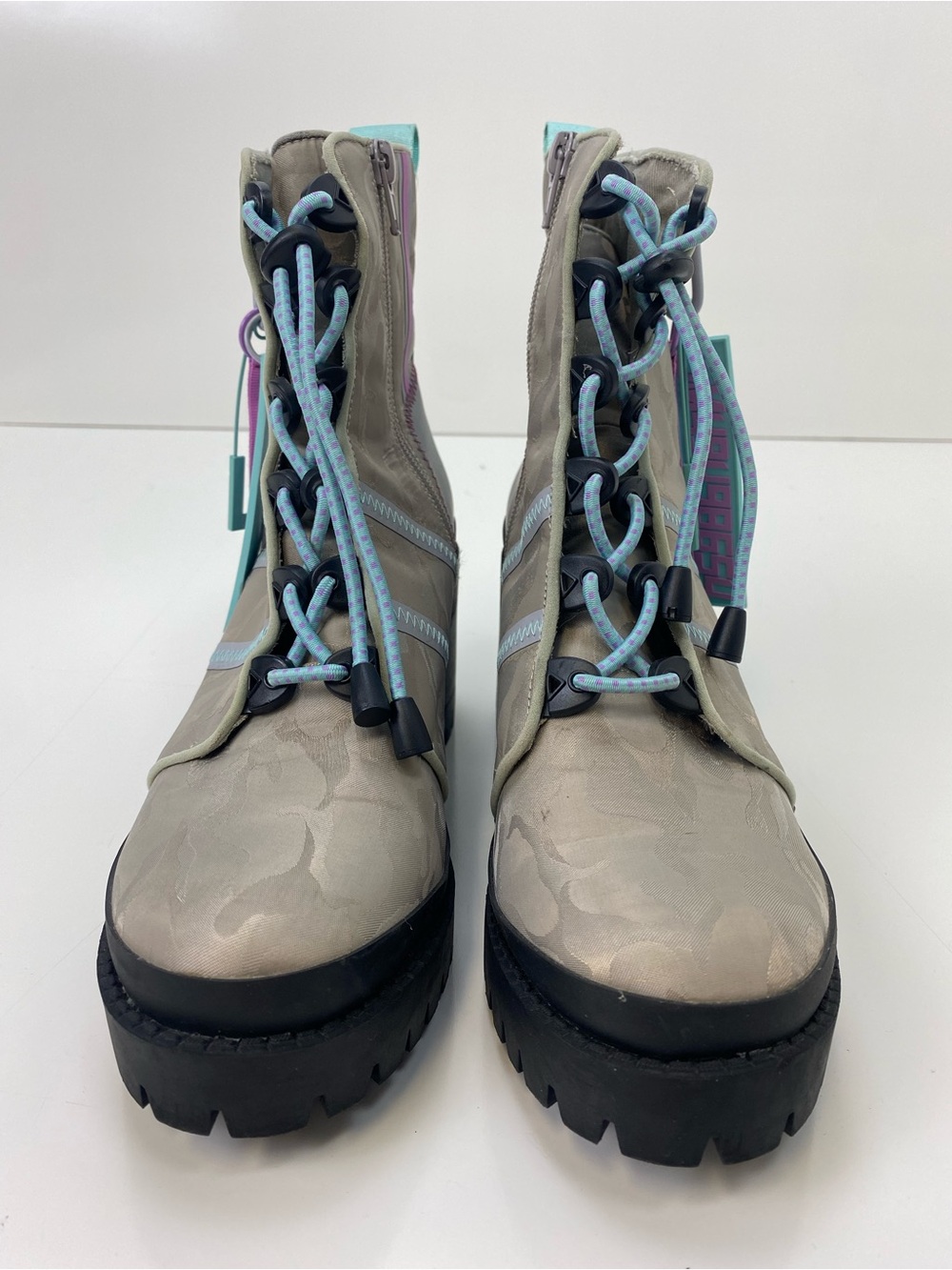 Steve Madden Taupe Combat Boots with Pastel Blue Accents